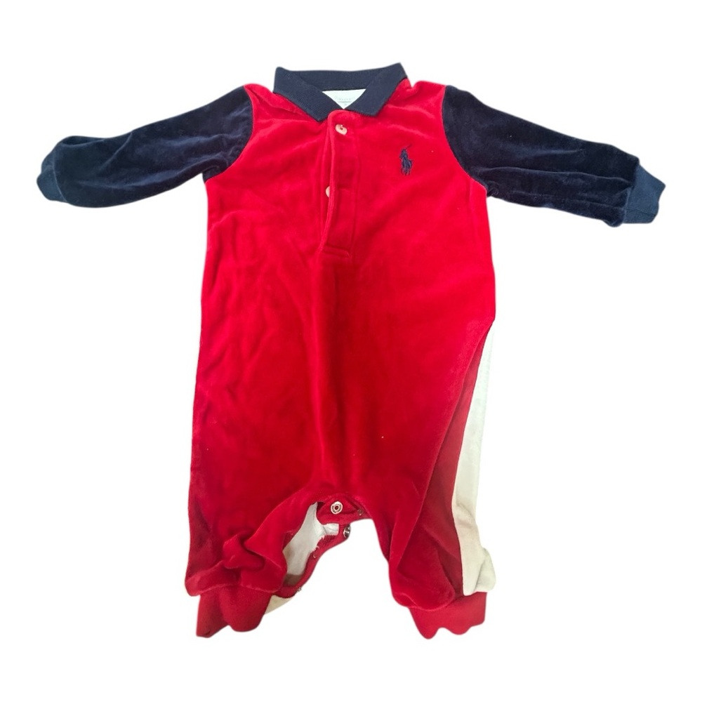 Ralph Lauren Red and Navy Baby Polo Onesie